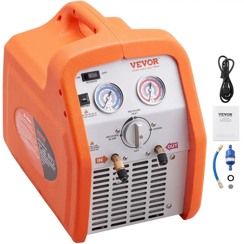 1 Hp Dual-Cylinder Ac Refrigerant Recovery Machine – Fast, Efficient Hvac Service Unit For R-134A, R-410A & More 1