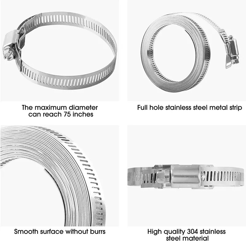 10-Foot 304 Stainless Steel Strap Kit – Diy Hose Clamping System With Six Rust-Resistant Fastener Clamps 1