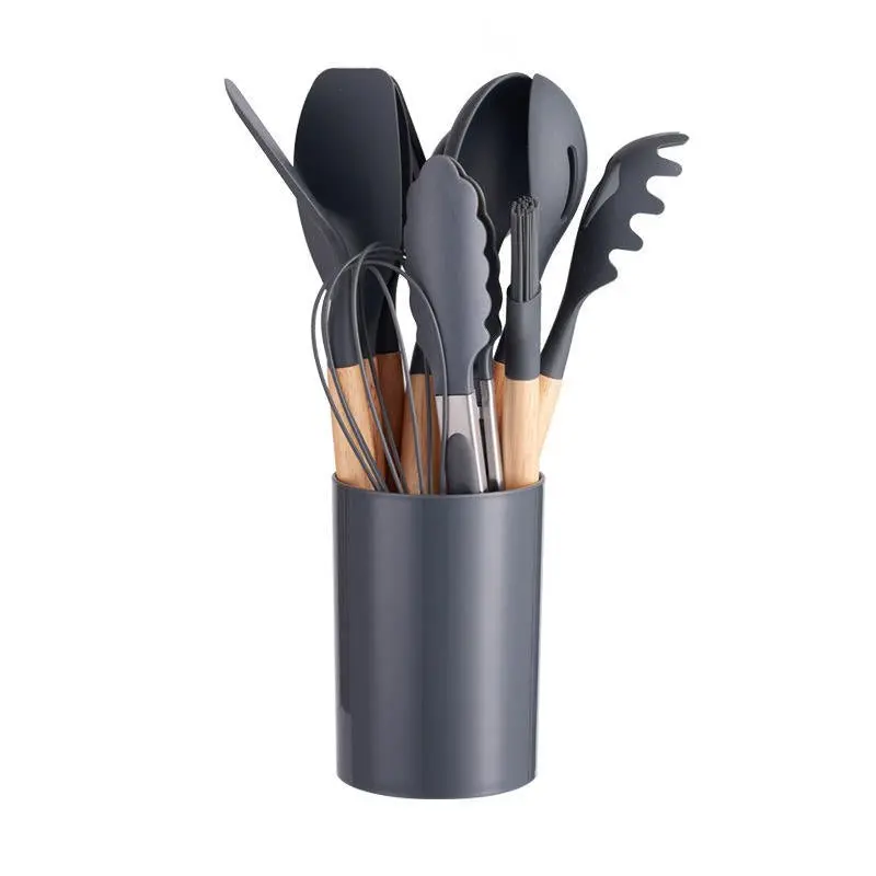 12-Piece Silicone Kitchen Utensil Set – Heat-Resistant Cooking Tools With Natural Wooden Handles 1