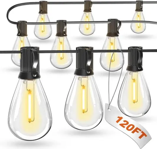 120-Foot Commercial Outdoor Edison String Lights – 32 Shatterproof S11 Bulbs, Warm 2700K Glow Jxed120 1