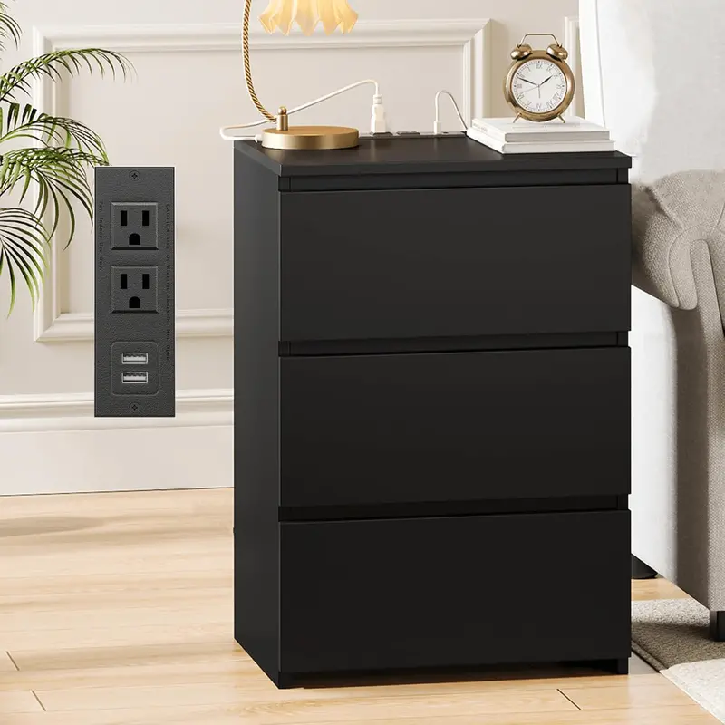 3-Drawer Modern Bedroom Dresser – Usb Charging Ports, Matte Black Or White Finish 1