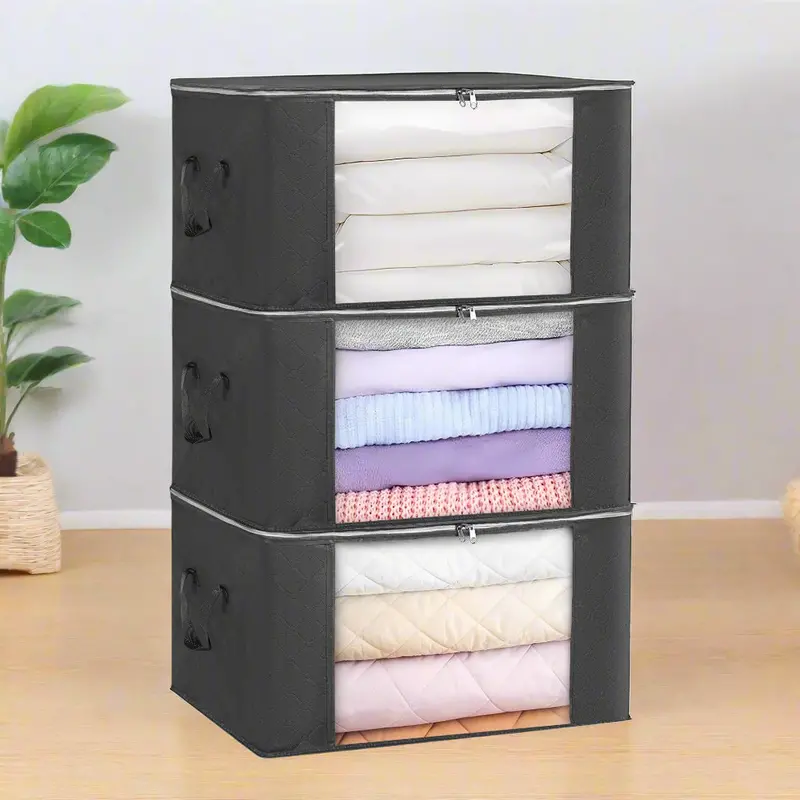 3-Pack Foldable Vacuum-Free Storage Bags – Large-Capacity Organizers With Zipper Closure & Clear Viewing Window (Am0Bs90) 1