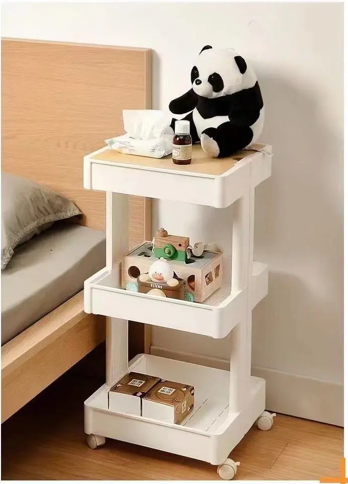 3-Tier Adjustable Rolling Bedroom Cart With Smooth-Castor Mobility 1