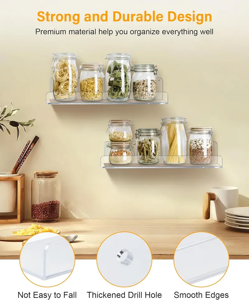 6-Pack Invisible Floating Wall Shelves – Clear Acrylic 15-Inch Display Racks For Bath, Kitchen & Bedroom 1