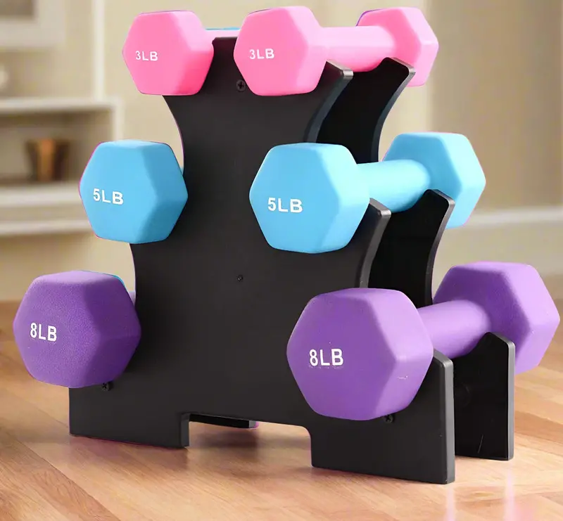 6-Piece Neoprene Dumbbell Set With Wall-Mount Or Freestanding Rack – Compact Home Gym Bundle 1