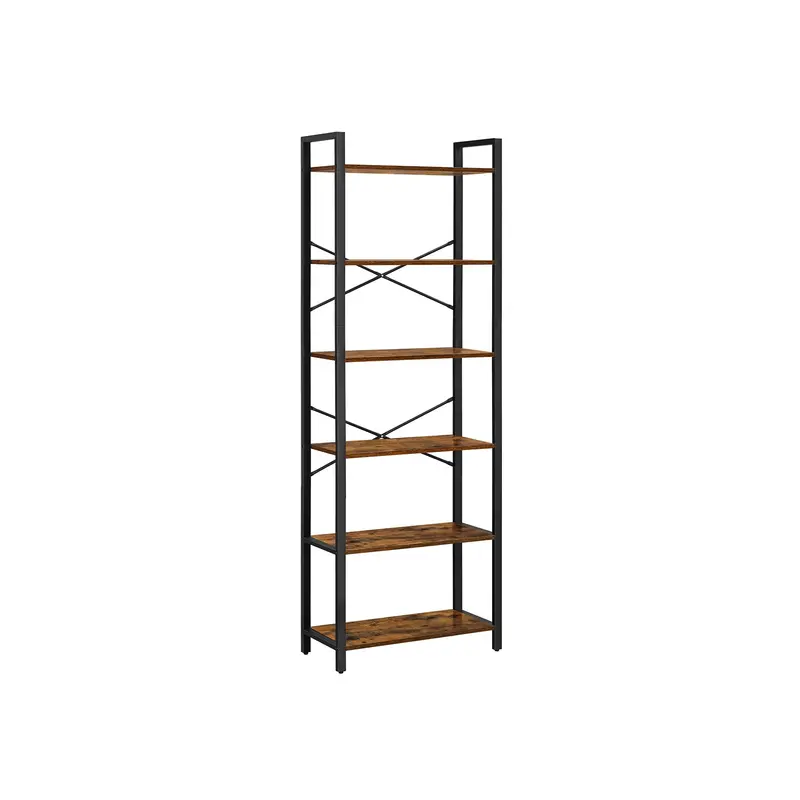 6-Tier Industrial Bookshelf With Metal Frame 1