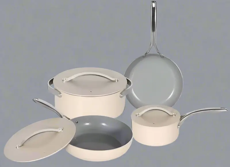 7-Piece Ceramic Non-Stick Cookware Set With Dutch Oven – Marigold, Cream & Sage Colors 2