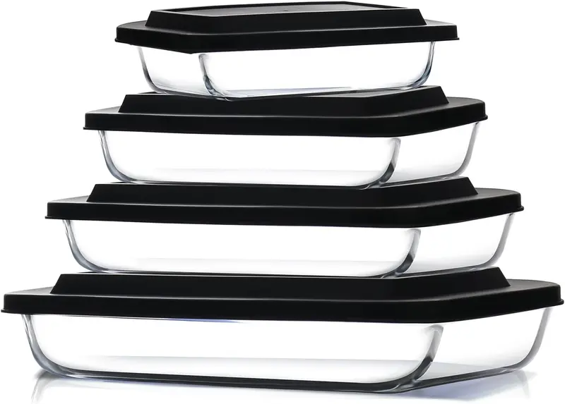 8-Piece Deep Rectangular Glass Casserole Set – Freezer-To-Oven Bakeware With Snap-On Lids (S8241) 1