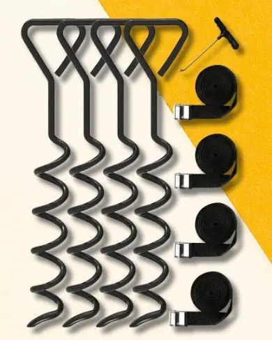 9-Piece Trampoline Anchor Kit – Heavy-Duty Ground Screw System With Straps & Hooks 1
