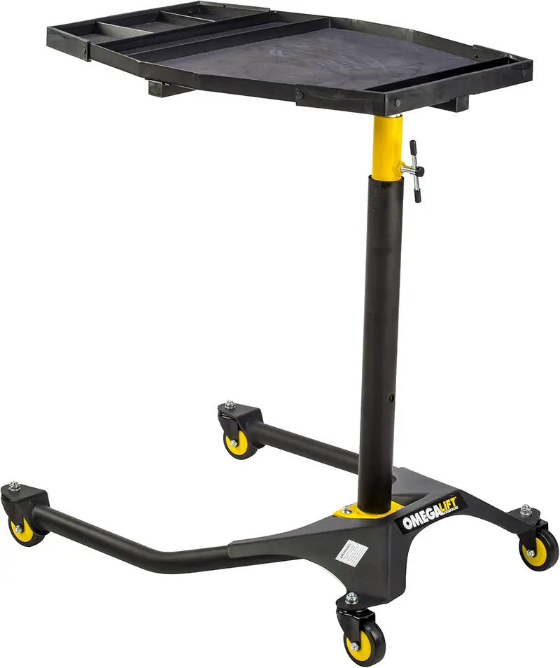 Adjustable Mobile Tool Tray – Height-Configurable Plastic Work Cart With Swivel Casters And Seat Function 1