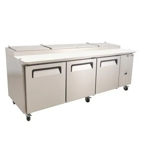American Chef 94-Inch Three-Door Pizza Prep Refrigerator 1