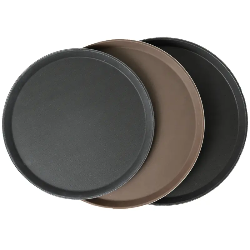 American Chef Tns-16B: 16-Inch Black Non-Slip Round Plastic Tray With Rubber Liner 1