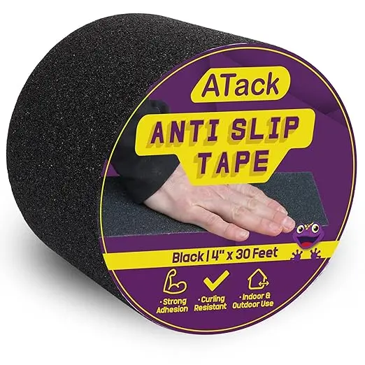 Atack Non-Slip Safety Tape – 4" × 30 Ft Black Anti-Skid Grip Roll For Stairs & Outdoor Surfaces 1