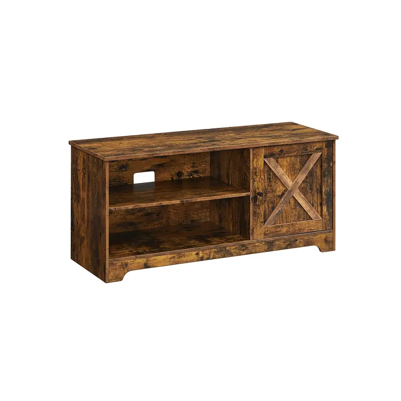 Barn-Door Style Tv Cabinet With Open And Closed Storage Compartments 1