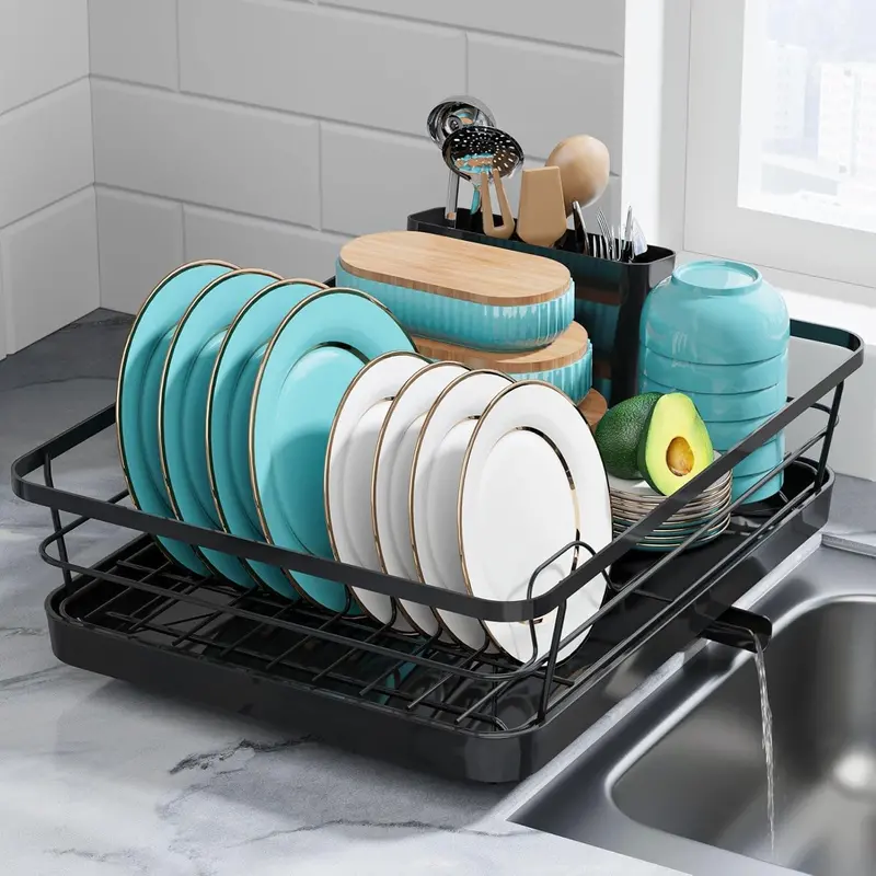 Compact Stainless Steel Dish Drying Rack With Integrated Drainboard 1