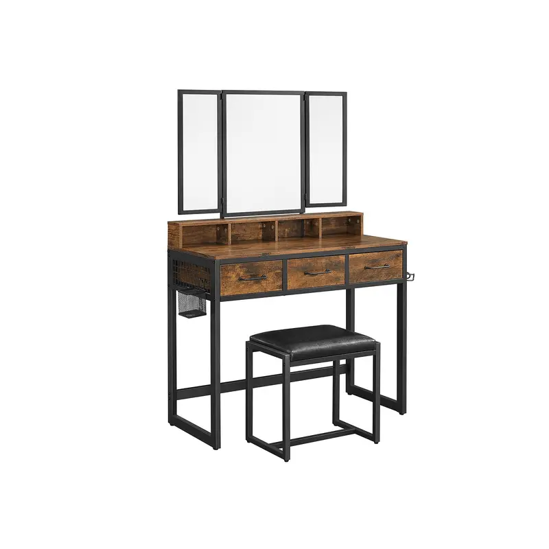 Elegant Vanity Desk Set Including Padded Stool And Mirror 1