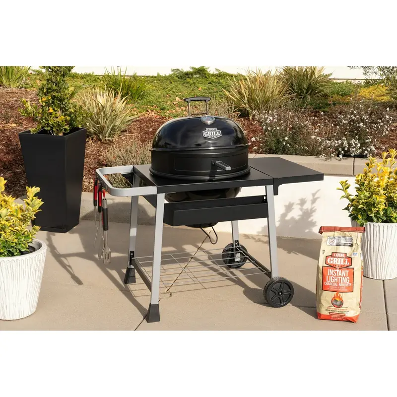Expert Grill 22.5-Inch Charcoal Kettle Bbq – Cart-Mounted Barbecue With Pizza Stone & Warming Rack 1