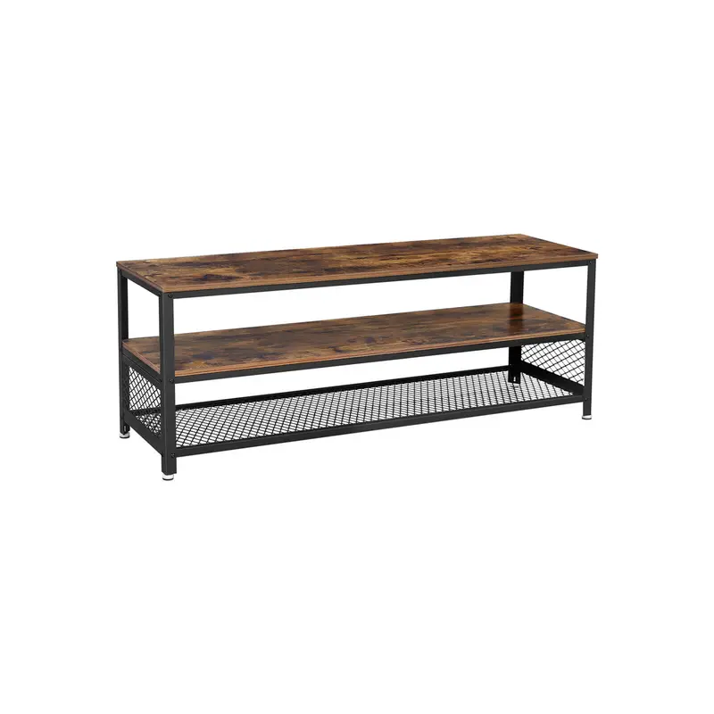 Extra-Long Industrial Tv Console With Open Shelving 1