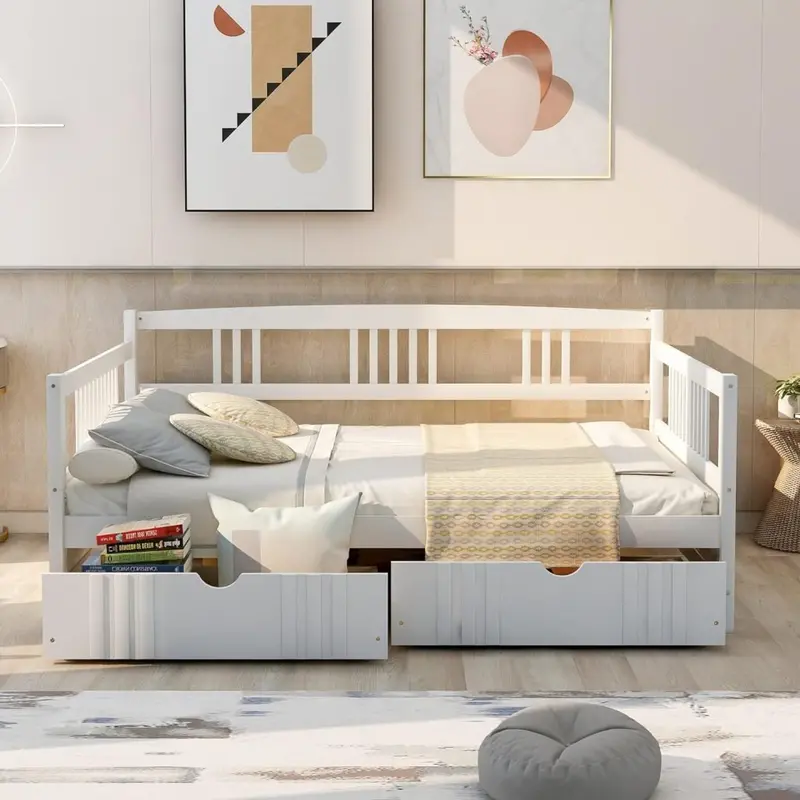 Full-Size Wooden Daybed With Dual Storage Drawers – Modern Solid Hardwood Bed Frame For Guest Rooms Or Bedrooms – B0Cqt5Xxmf 1