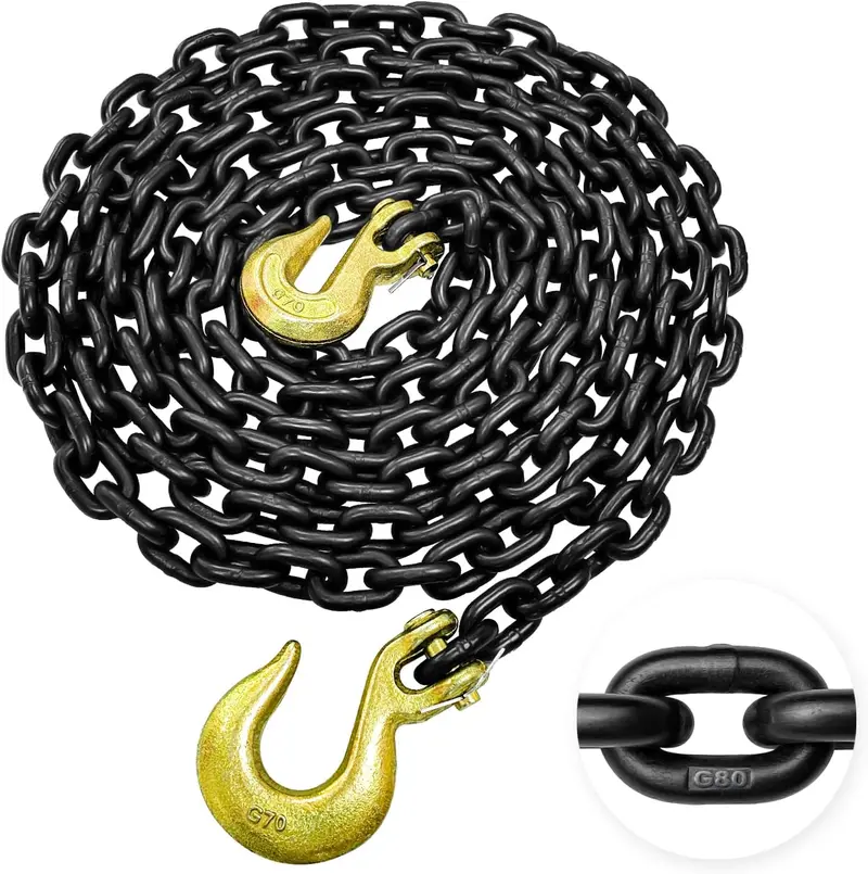 Grade 80 Tow And Recovery Chain With Grab Hook – Multiple Length/Size Options (5/16"×14', 3/8"×15', 1/2"×15') 1