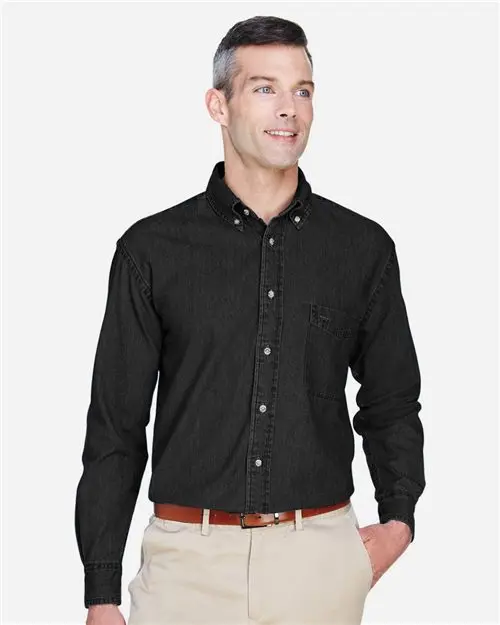 Harriton M550T Men’S Tall Denim Shirt – Extended Fit Workwear 1