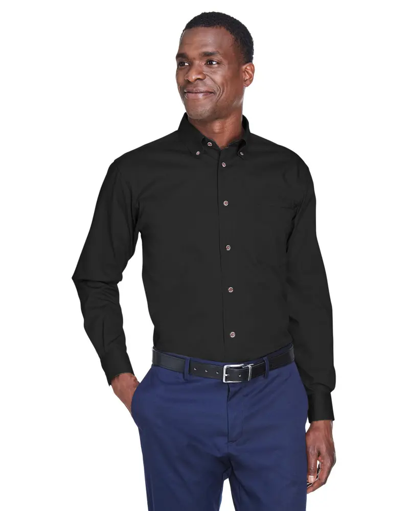 Harriton Tall Easy Blend Long-Sleeve Twill Shirt – Stain-Resistant Dress Shirt For Men 1