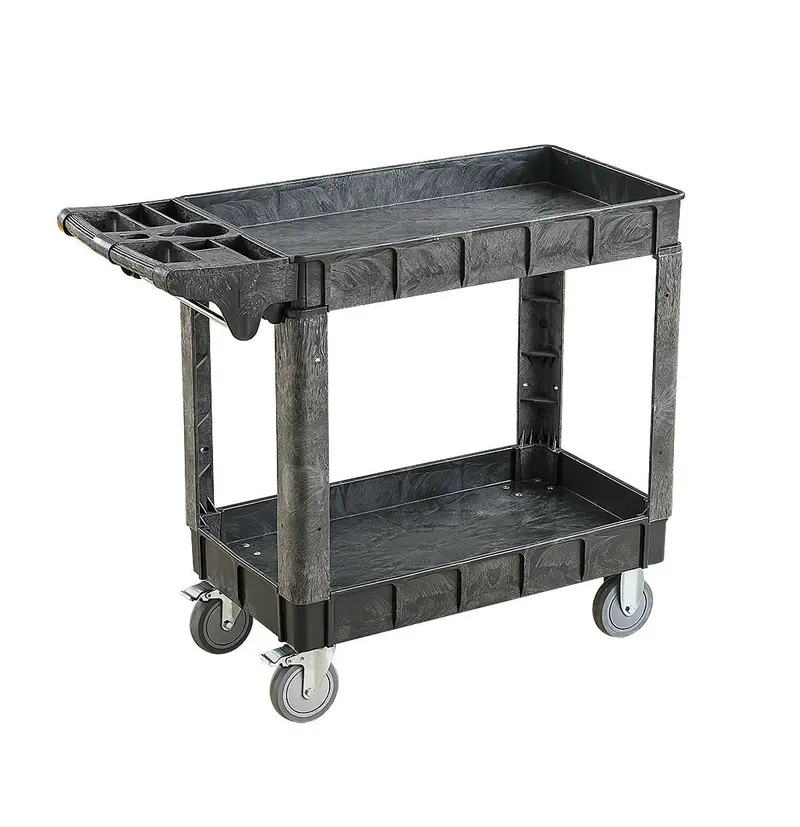 Heavy-Duty Industrial Two-Tier Polypropylene Service Cart – 36" X 24", Black Tc4101B 1
