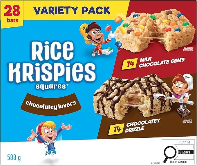Kellogg’S Rice Krispies Squares Chocolatey Lovers Variety Pack – 28 Bars (588G) Snack Collection 1