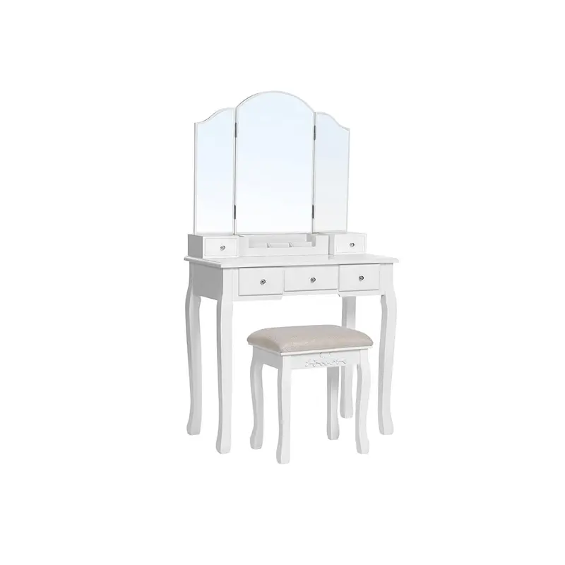 Makeup Vanity Desk With Tri-Fold Lighted Mirror And Drawers 1