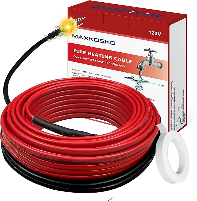Maxkosko Pipe Heat Trace Cable With Thermostat – 120V Freeze Protection For Water Pipes 1