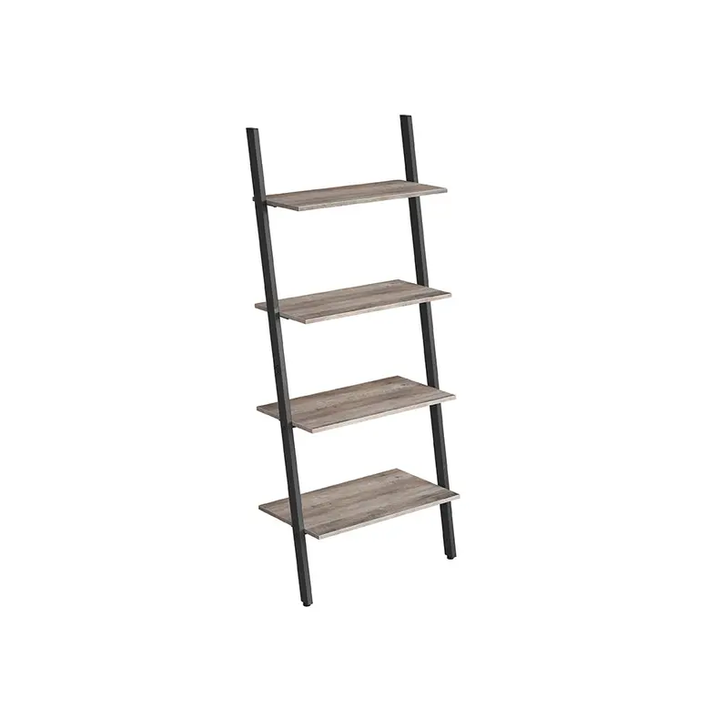 Modern Gray Ladder Shelf – 4-Tier Leaning Bookcase For Living Room Or Bedroom 1