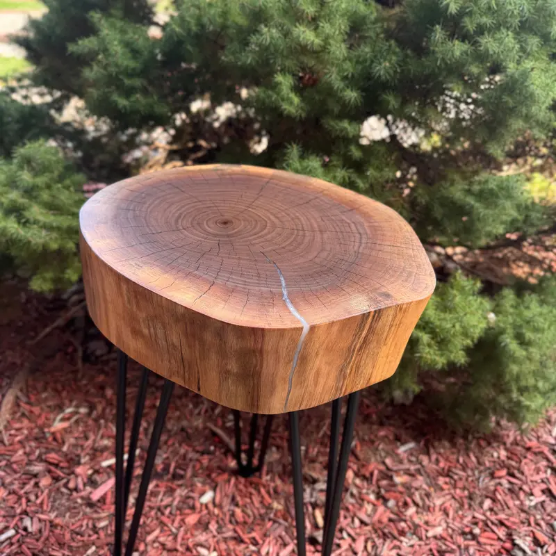 Modern Round End Table – Walnut Live Edge Top 1
