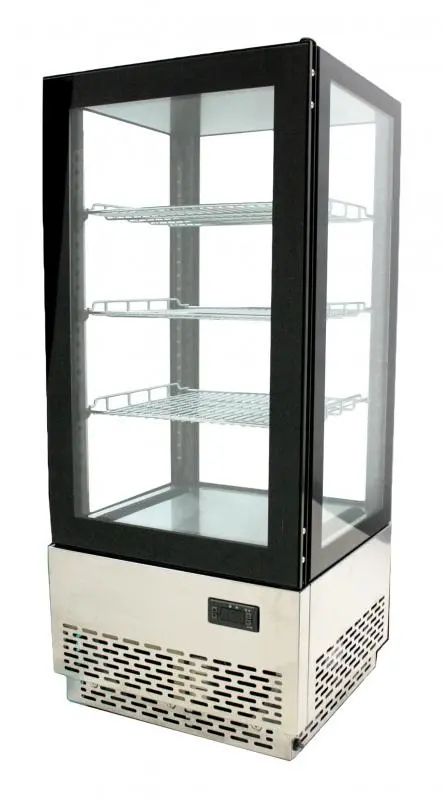 Omcan 17" Four-Sided Glass Refrigerated Showcase – Stainless Base, 78L 1