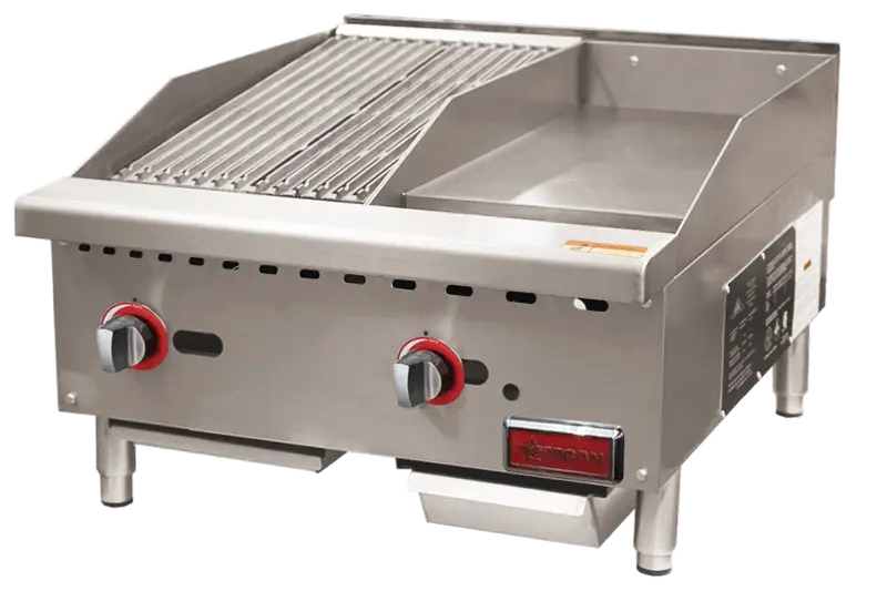Omcan 24" Countertop Gas Charbroiler & Griddle Combo – 65,000 Btu Natural Gas 1