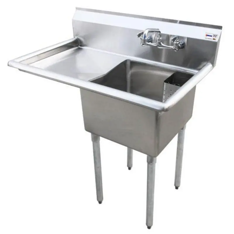 Omcan 25263 Corner-Mount Pot Sink – Single Compartment With Left Drainboard 1
