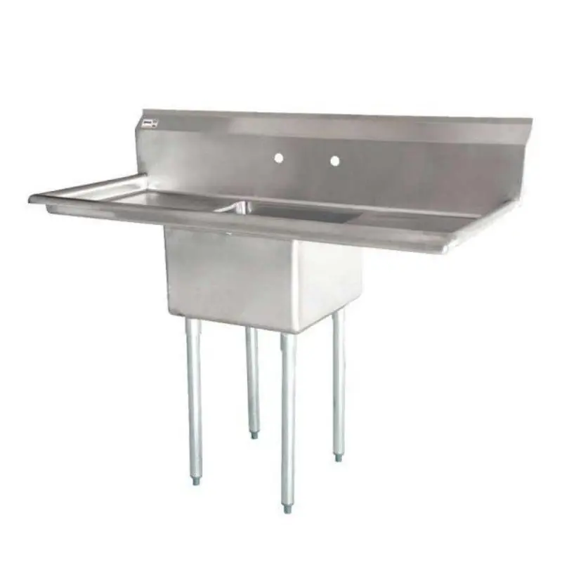Omcan 25265 Corner-Mount Pot Sink – Single Compartment With Dual Drainboards 1