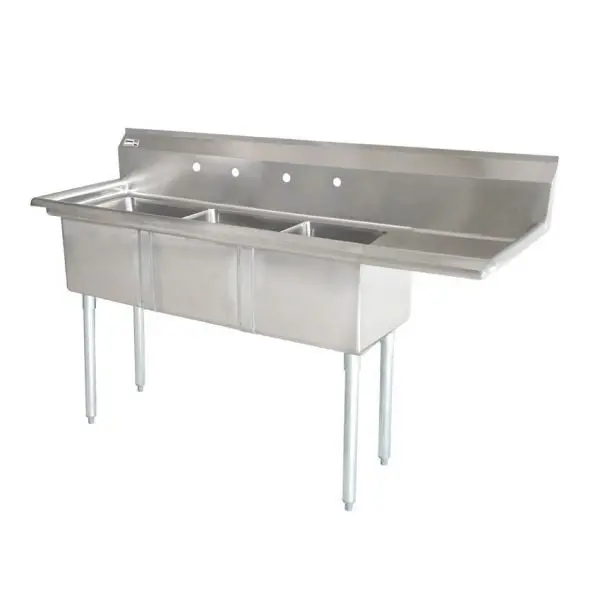 Omcan 25272 Corner-Mount Pot Sink – Three Compartments (18" × 21"), Right Drainboard 1