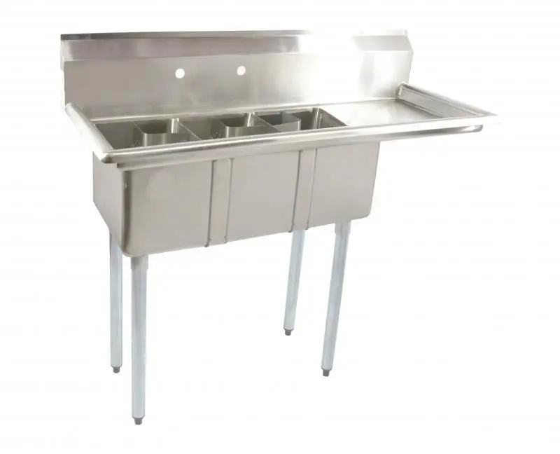 Omcan 39763 Compact Triple-Basin Sink – Right-Side Drainboard 1