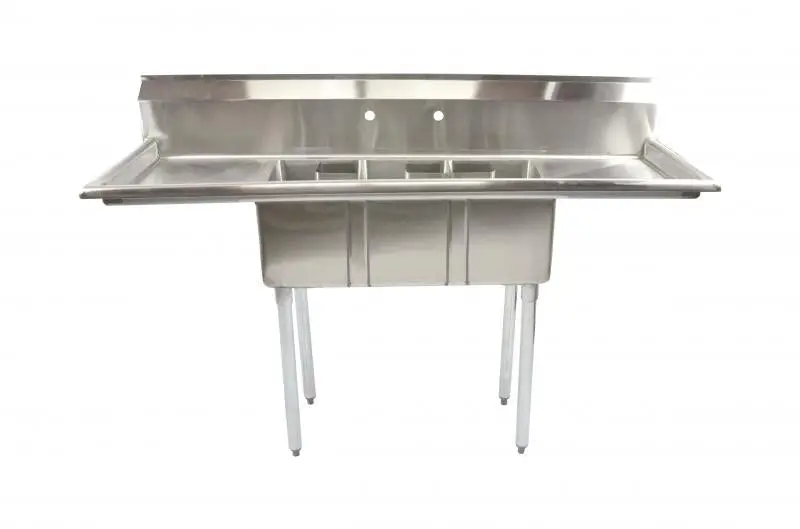 Omcan 39764 Modular Three-Compartment Sink – Dual Drainboards (Left + Right) 1