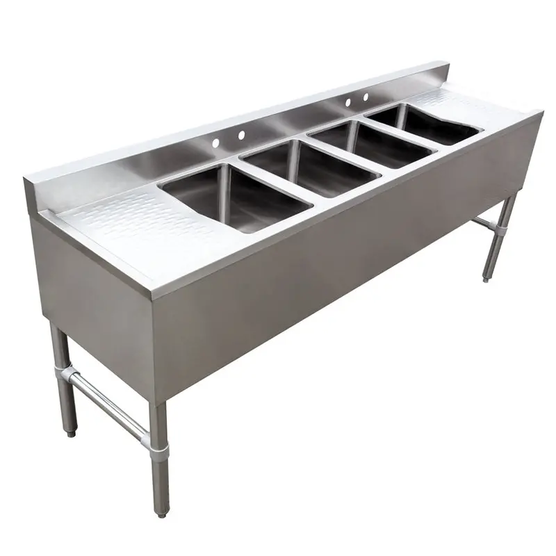 Omcan 4-Compartment Underbar Sink With Left & Right Drainboards 1