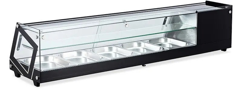 Omcan 58-Inch Flat-Glass Refrigerated Sushi Showcase – 3 Cu.Ft. (84 L), 110V 1