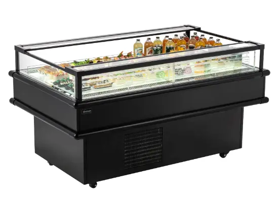 Omcan 61-Inch Black Top-Open Refrigerated Island Showcase – 7.1 Cu. Ft. (Model 48572) 1