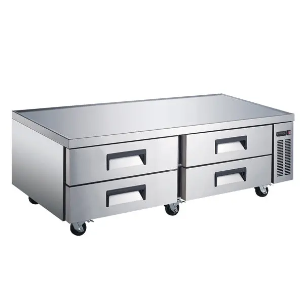 Omcan 72-Inch Stainless Steel Refrigerated Chef Base – 4-Drawer Design, 385L Capacity, 110V, 1/3 Hp Compressor 1
