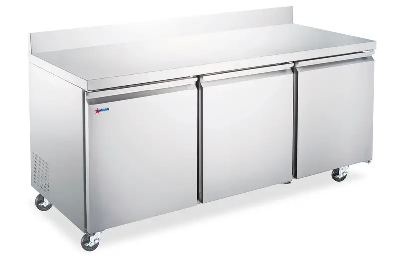 Omcan 72-Inch Three-Door Worktop Refrigerator With Backsplash – 17 Cu Ft (481 L) Capacity, Commercial Grade 1