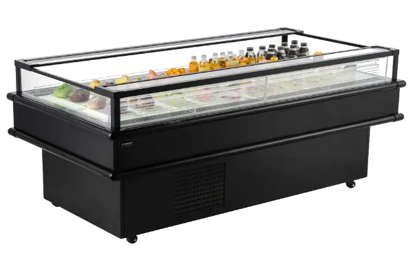 Omcan 85-Inch Black Top-Open Refrigerated Island Showcase – 10.03 Cu. Ft. Capacity (Model 48604) 1