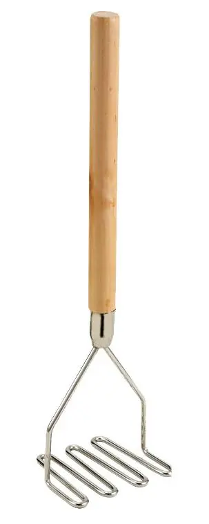 Omcan Heavy-Duty Square Potato Masher – 4.5-Inch Head With 17.75-Inch Wooden Handle 1