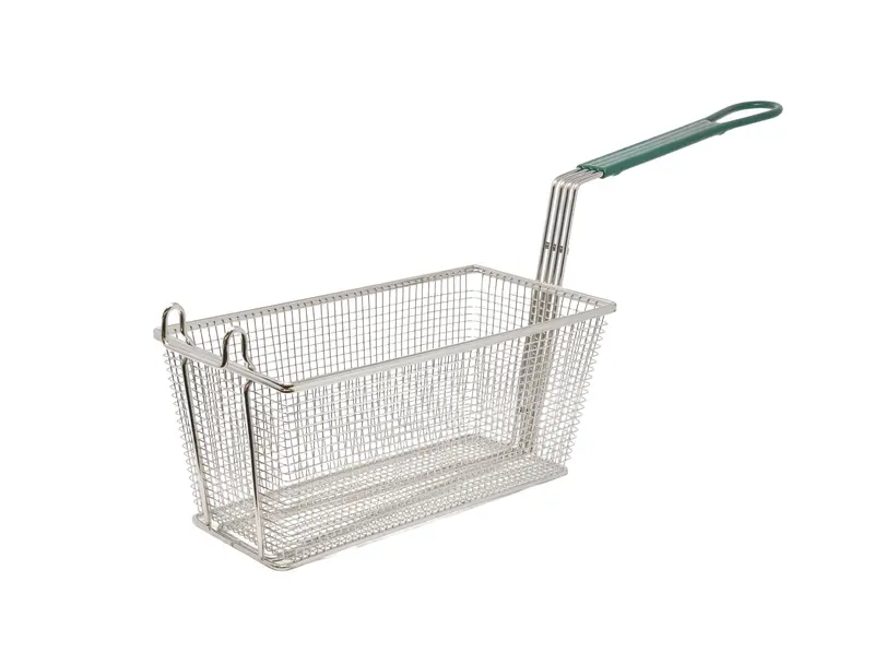 Omcan Nickel-Plated Iron Fryer Basket – 13.25" X 6.5" X 6", Green Handle (Model 11367) 1