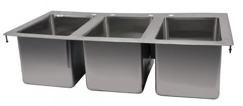 Omcan Triple Compartment Stainless Steel Drop-In Sink – 10" X 14" X 10", Flat Top Design (Model 39783) 1