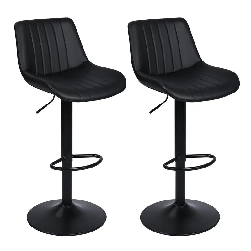 Pair Of Height-Adjustable Swivel Bar Stools – Pu Leather Counter Chairs (35"–43"), Black & Brown 1