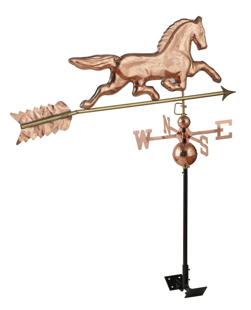 Polished Copper Horse Weathervane With Roof Mount – 3D Outdoor Weather Indicator (Wv925) 1
